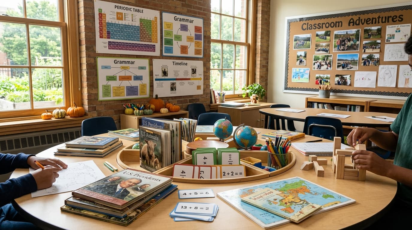 A middle school classroom set for review games
