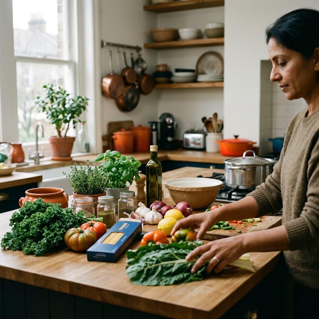 A home kitchen with diverse ingredients on the counter