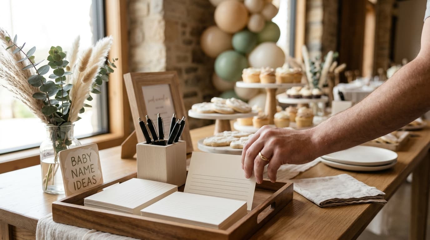 Baby shower table with suggestion cards
