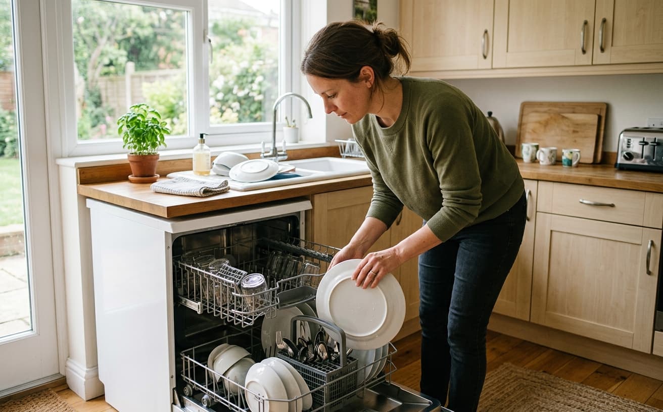 Person loading a dishwasher