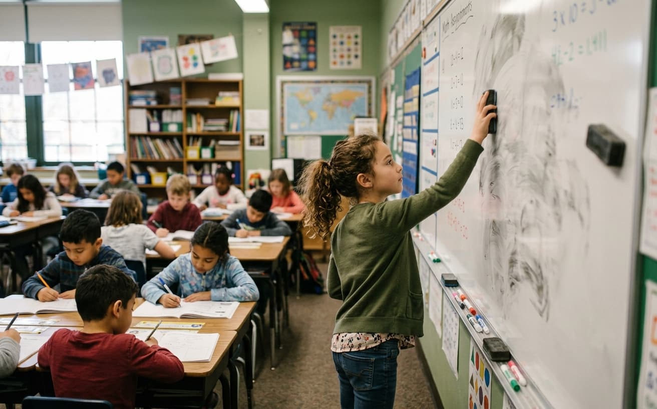 Student erasing a whiteboard