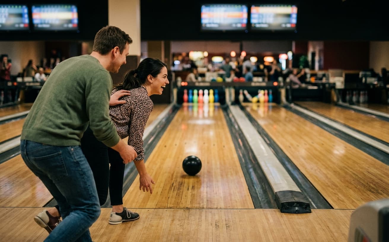 Bowling alley lanes blurred
