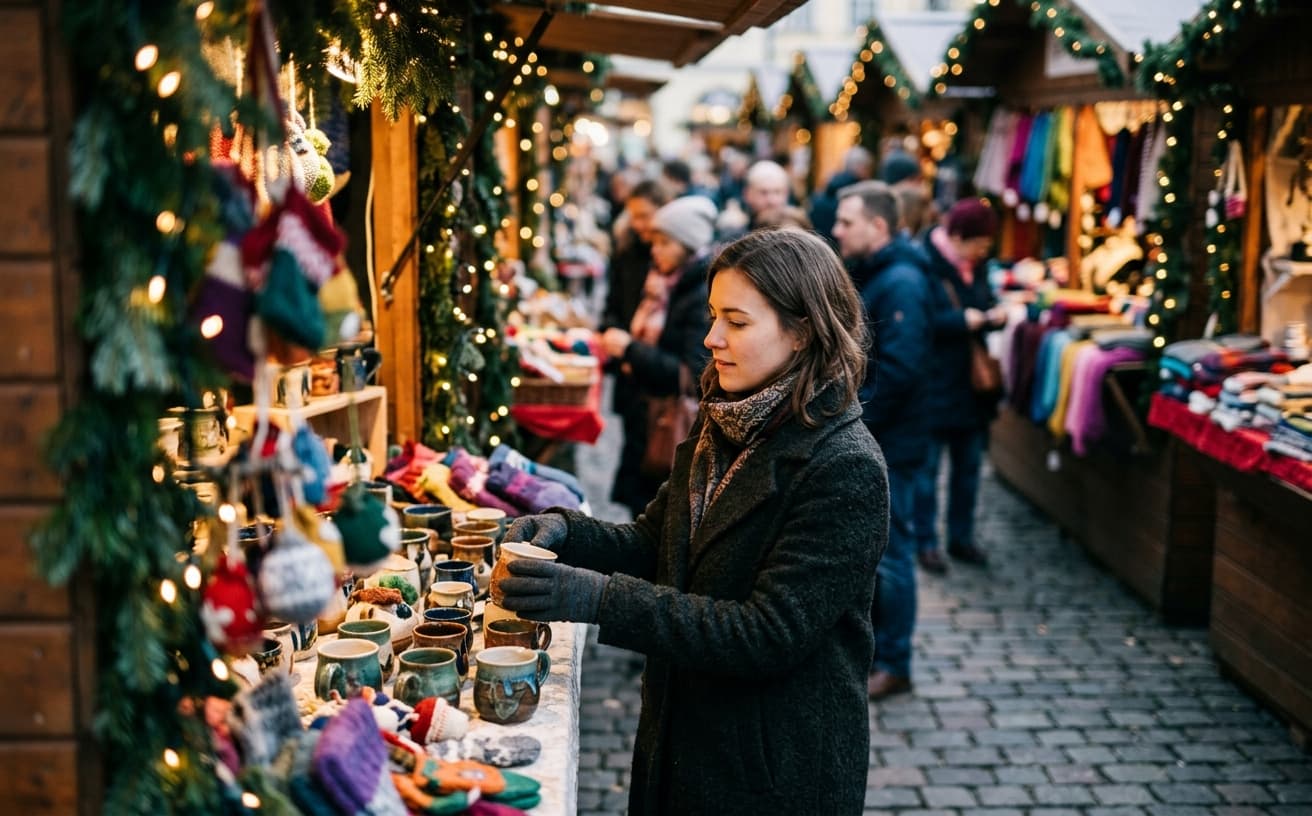 Holiday market stall with handmade goods