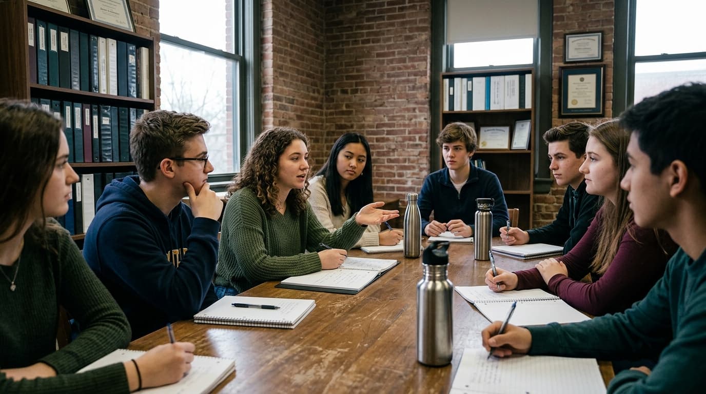 Student council meeting around a table