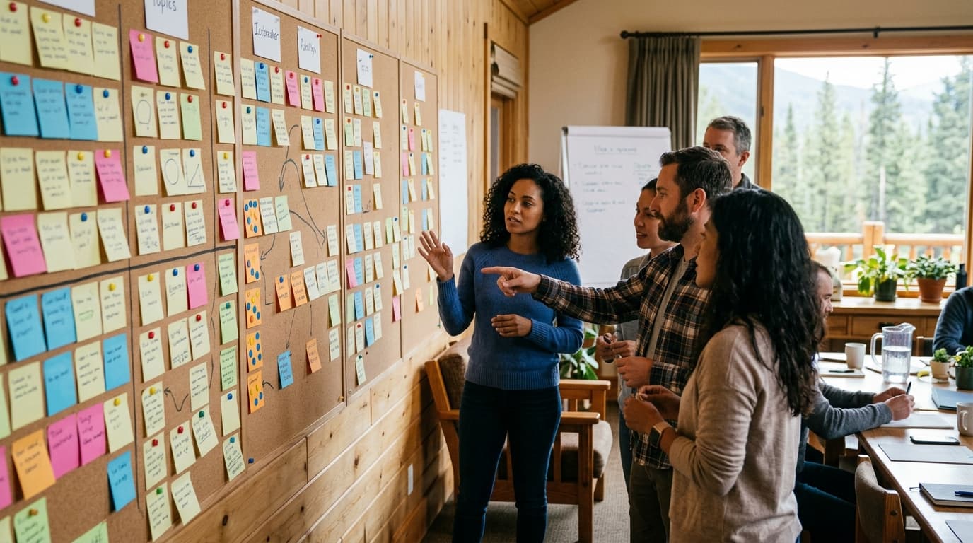 Sticky-note wall in a team workshop room
