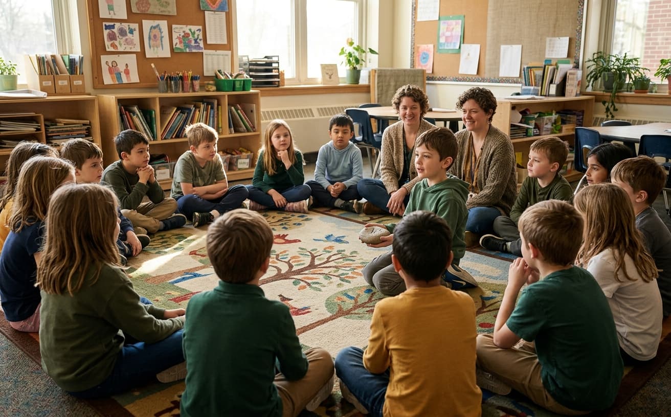 Morning meeting circle on a rug