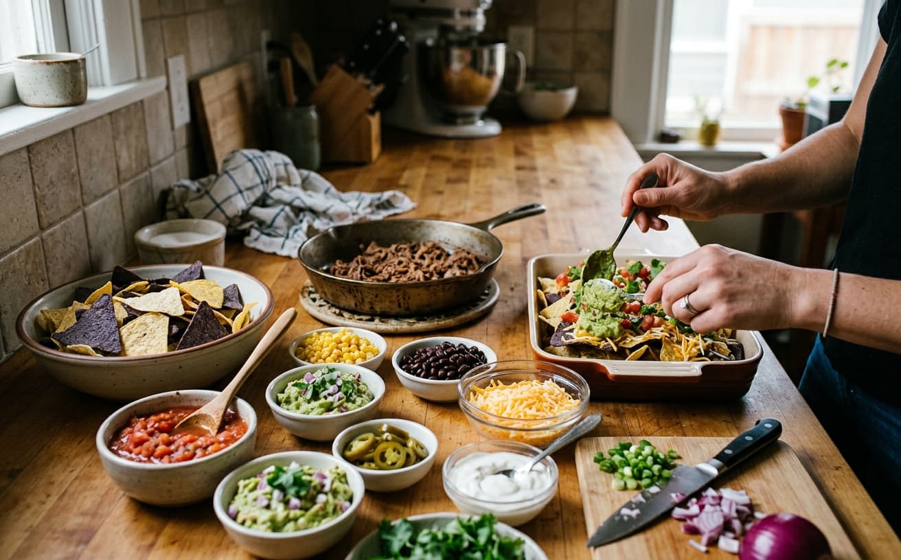 Kitchen counter with nacho ingredients
