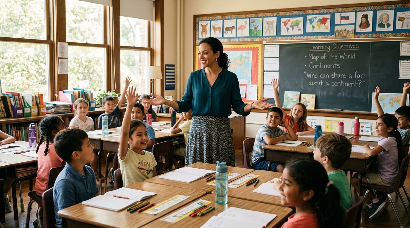 Teacher inviting classroom participation