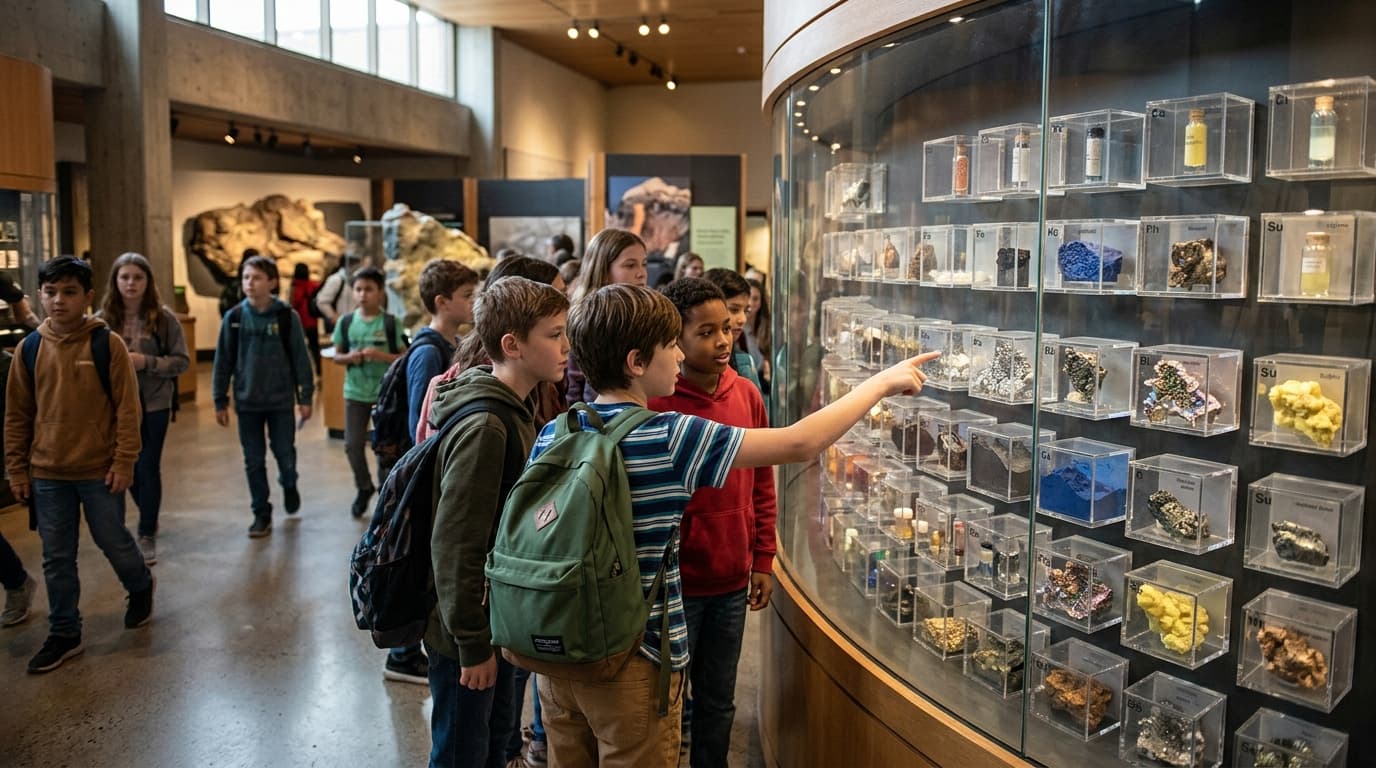 Museum display of element samples
