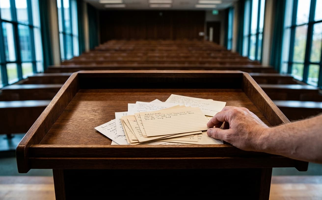 Index cards on a presentation podium