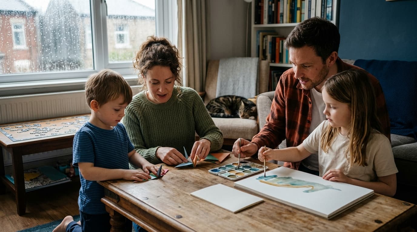 Children playing board games during indoor recess on a rainy day
