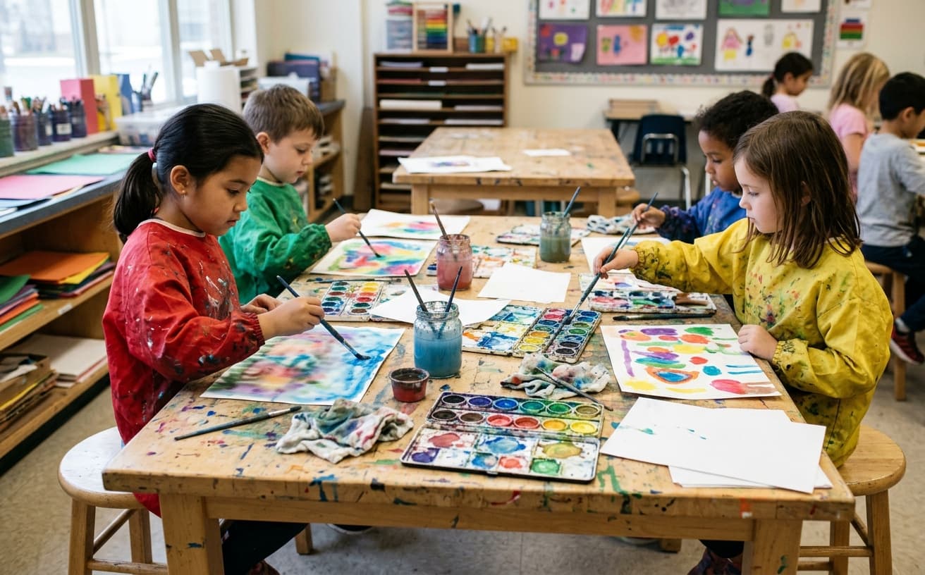 Elementary watercolor art table