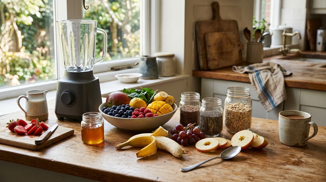 Smoothie ingredients on a kitchen counter