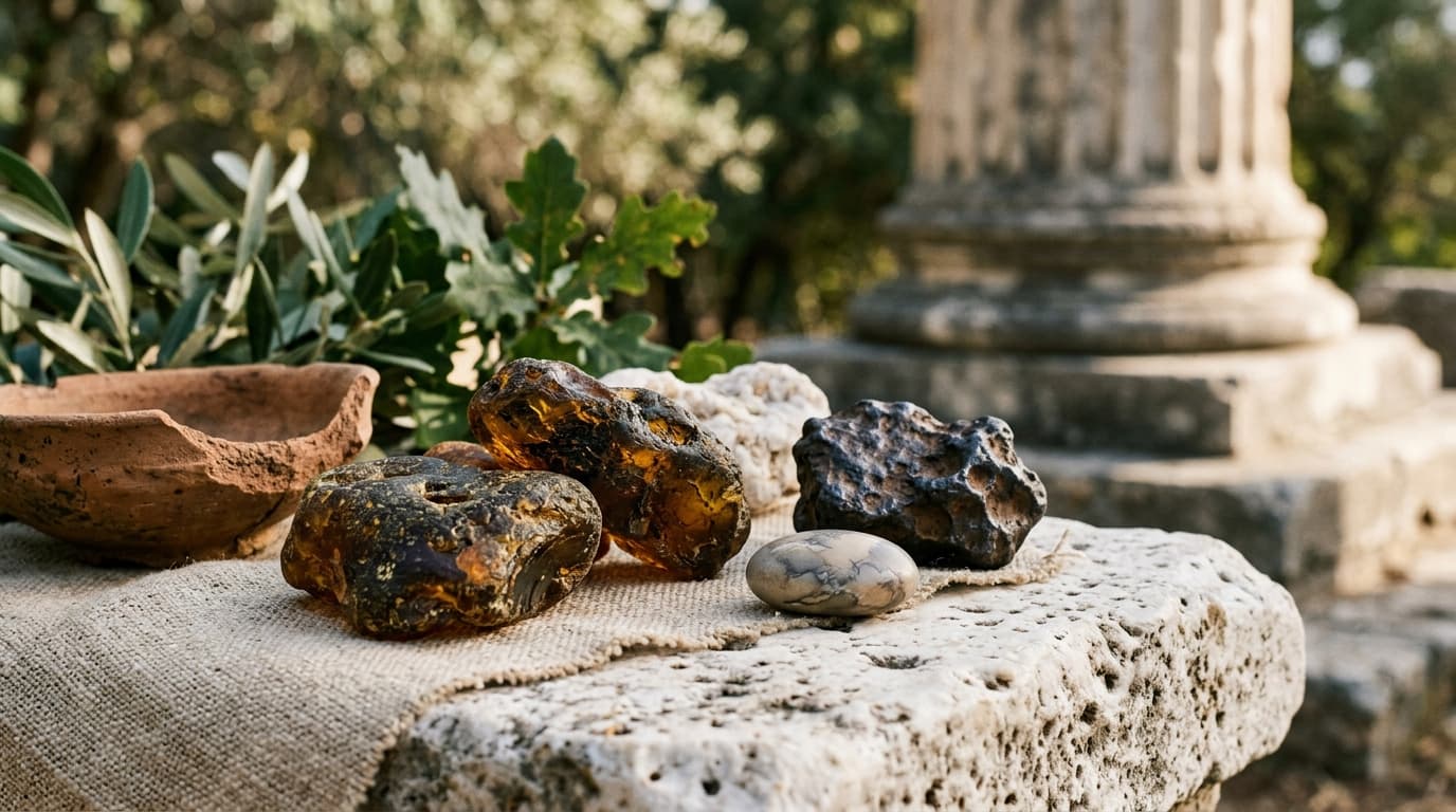 Classical pottery replica on a mythology classroom shelf