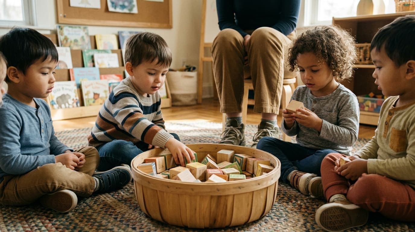 Preschool circle time with alphabet blocks