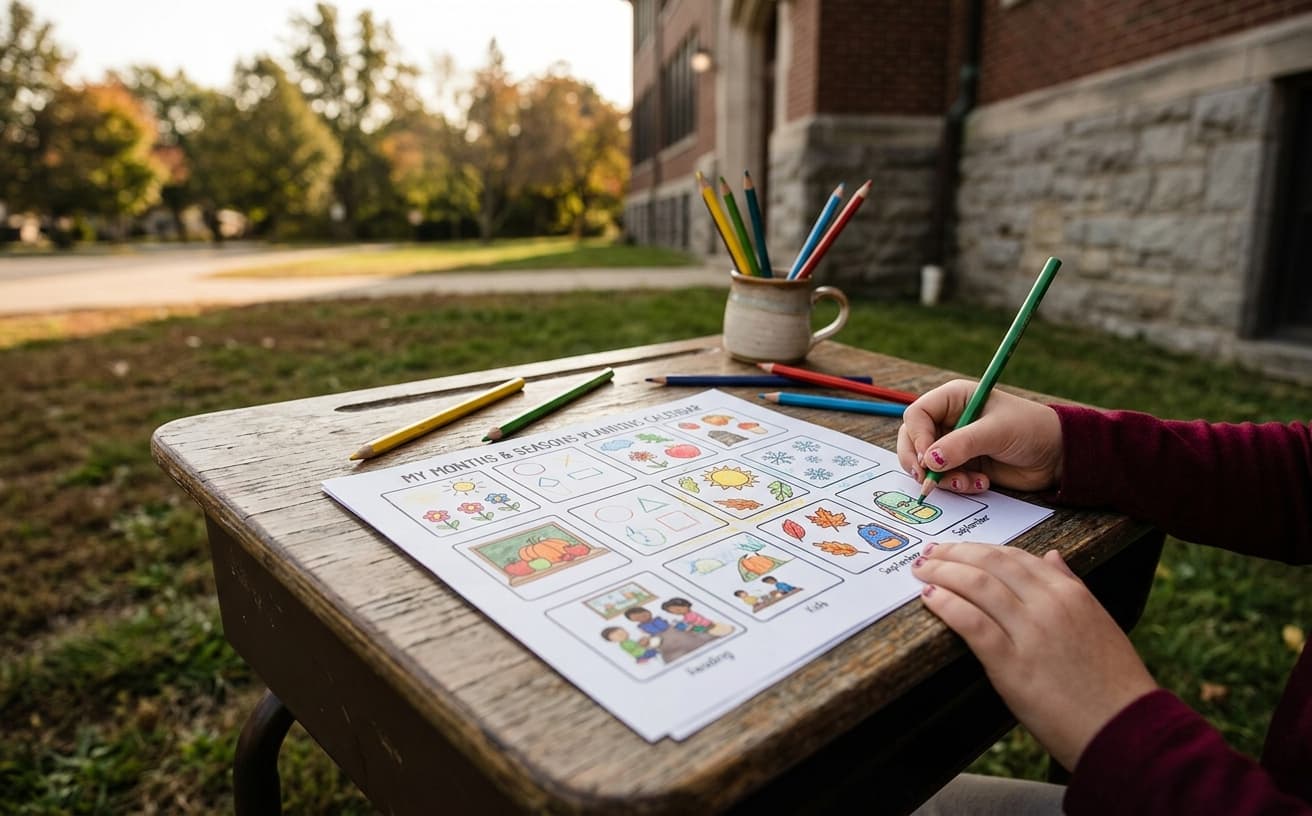 Student desk with calendar worksheet
