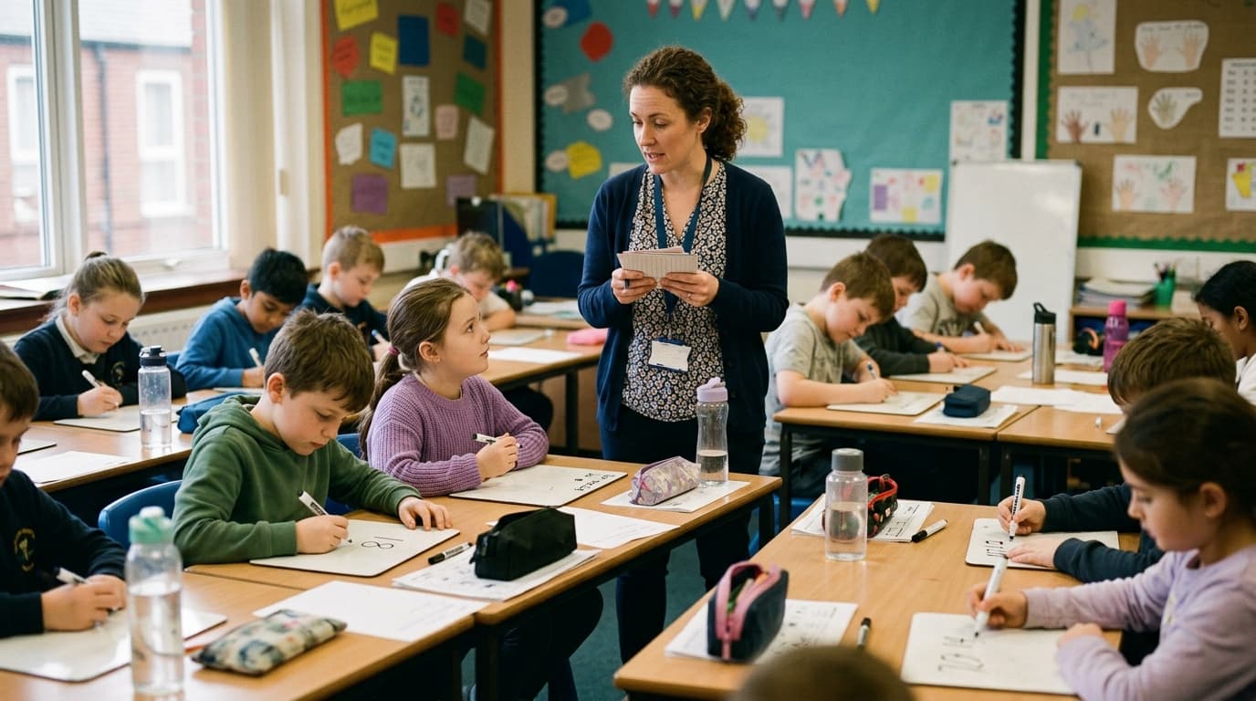 Classroom math drill with mini whiteboards