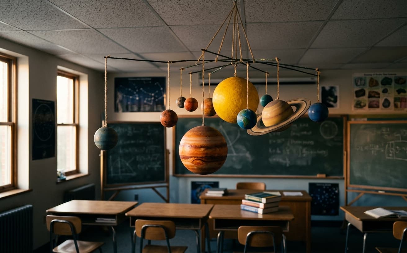 Solar system model in a science classroom