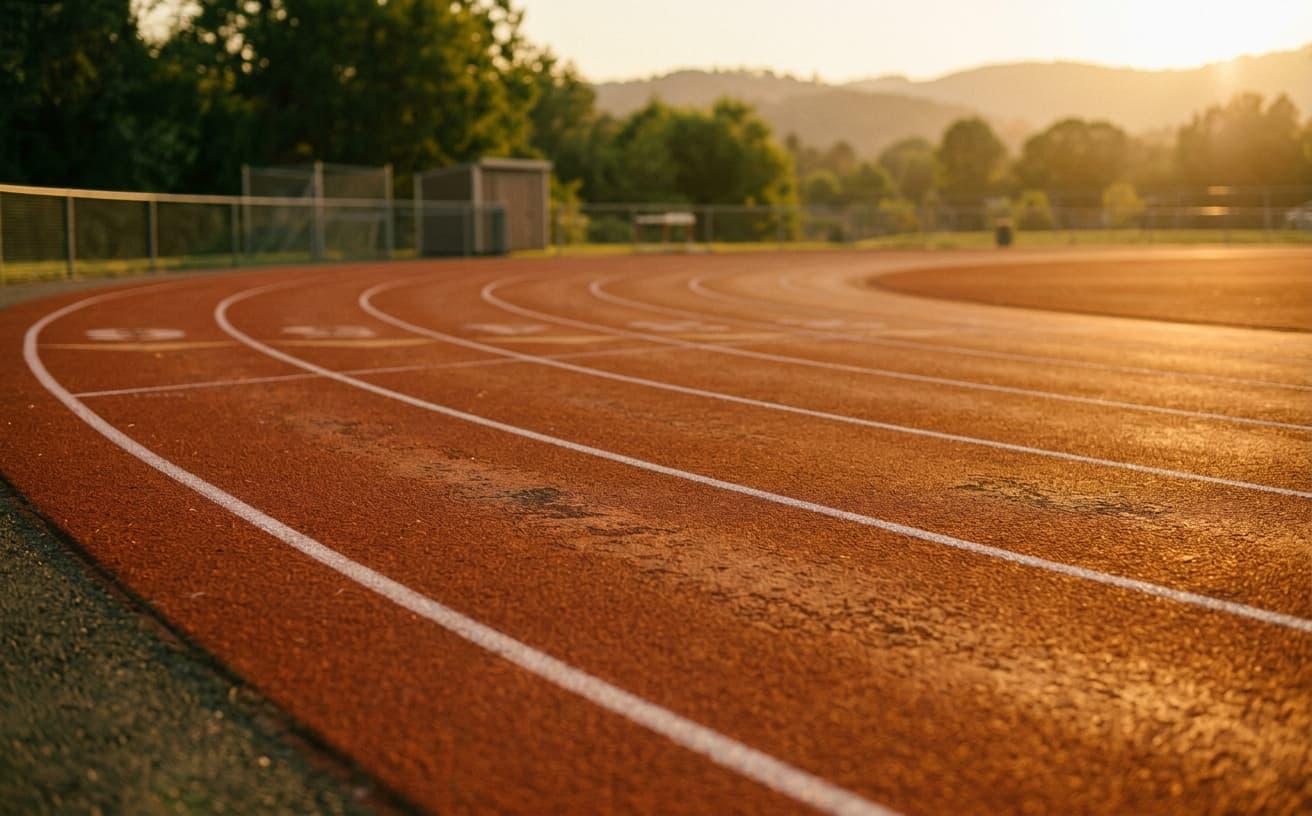 Empty track lanes at golden hour