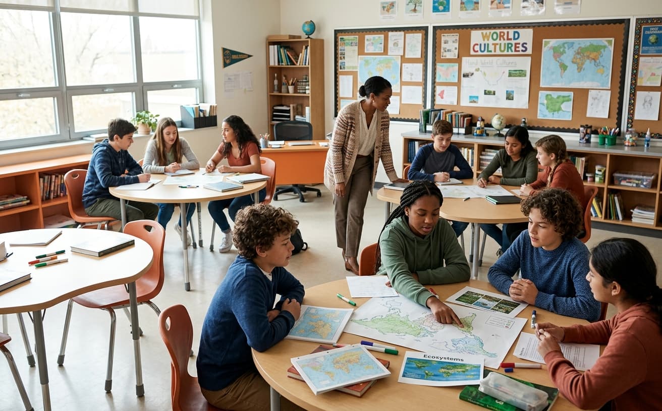 Students in small groups during class discussion