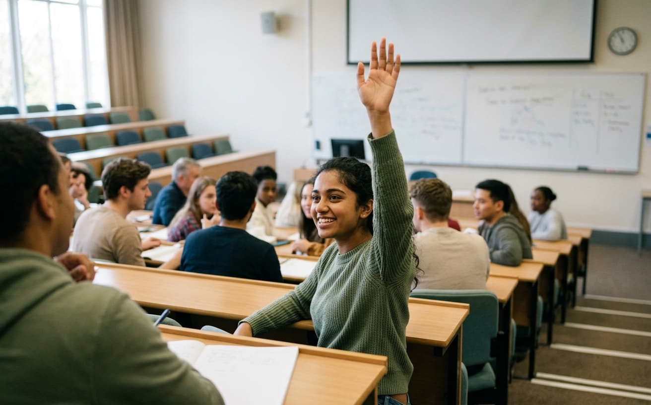 Student raising hand to participate