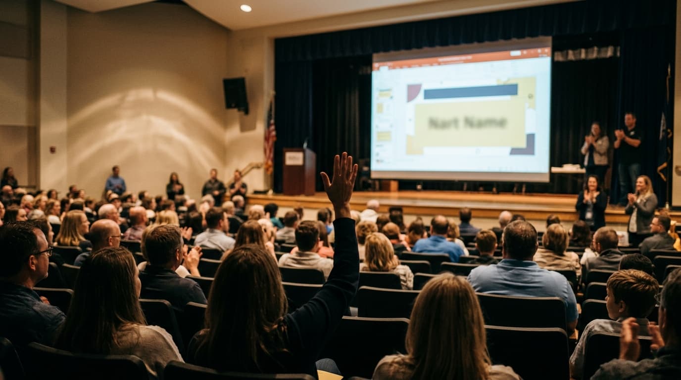 School event projector announcing a raffle winner