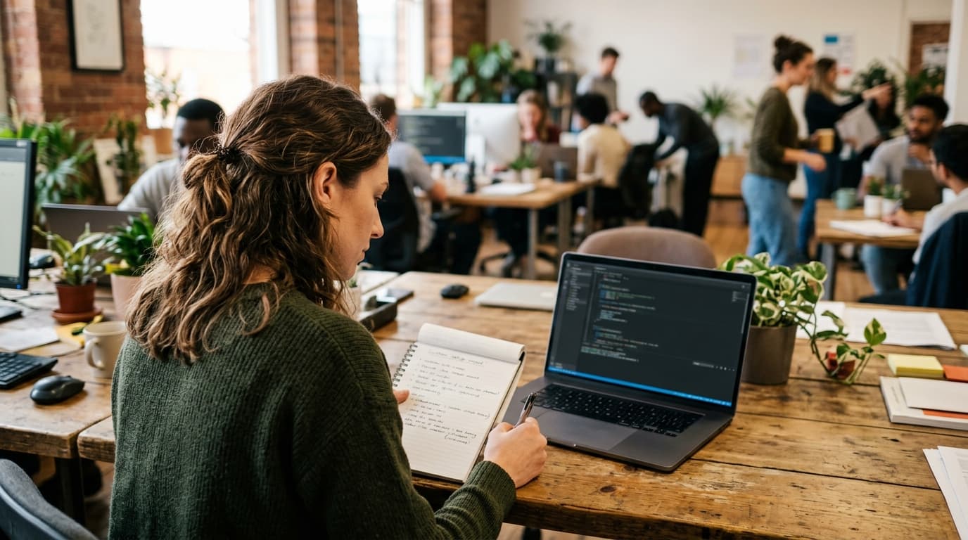 Team lead setting up a custom list at a laptop