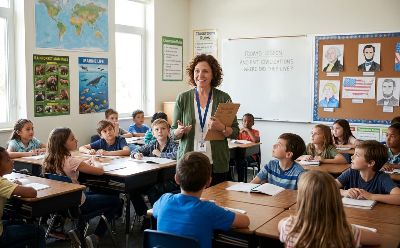 Guest teacher leading a classroom