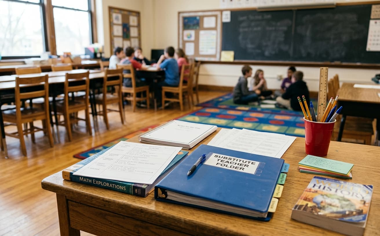 Substitute folder on a teacher desk