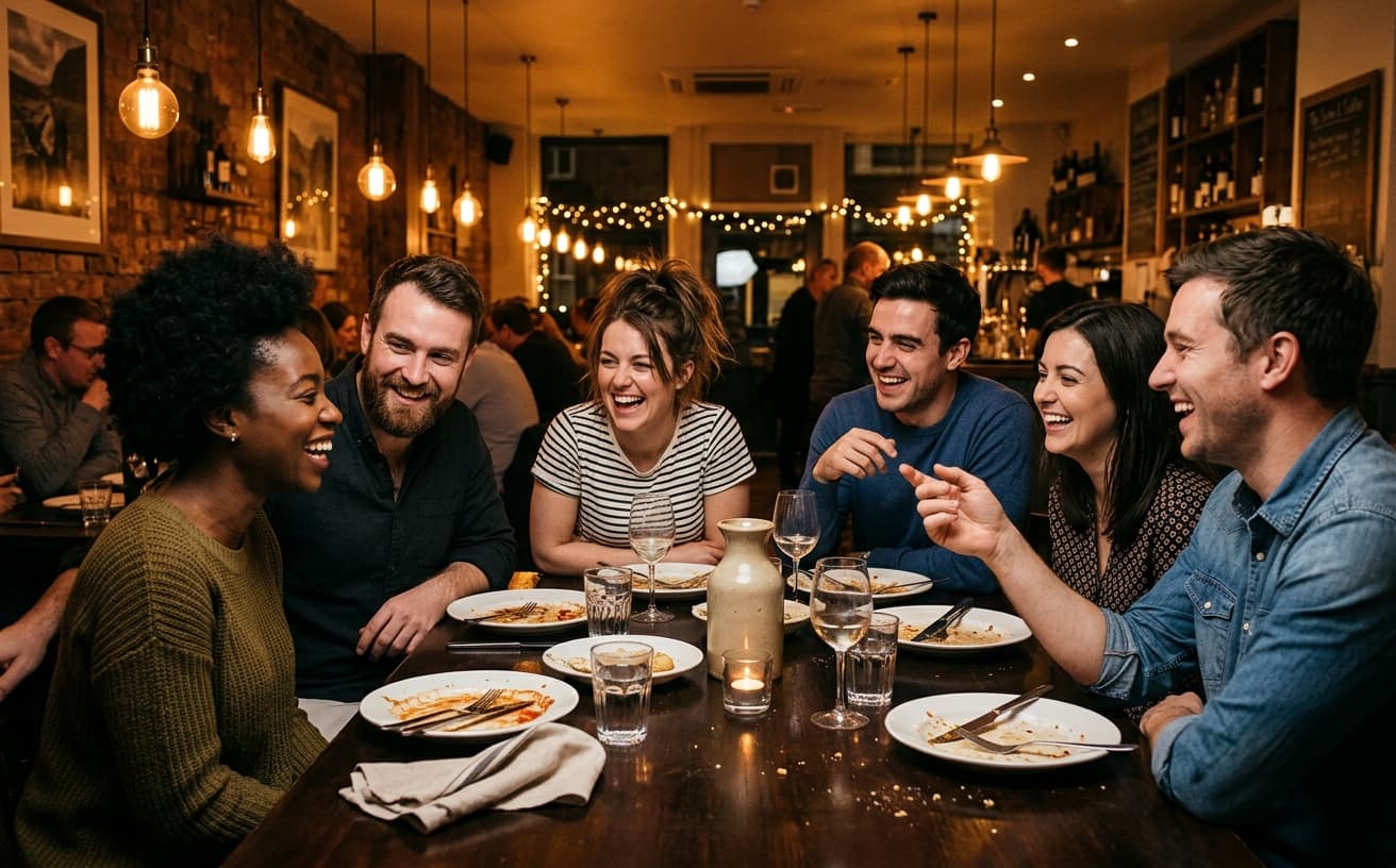 Friends at a restaurant after dinner
