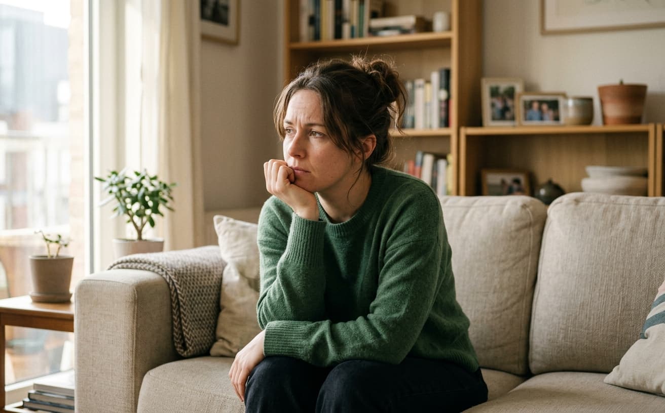 Person thinking on a sofa
